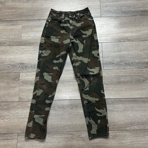 American Eagle Corduroy Pants Womens 00 Green Beige Camo Straight Fit Mom Jean - Picture 3 of 6